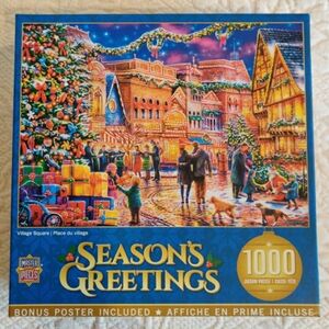 PUZZLE- VILLAGE SQUARE- Seasons Greetings 1000 Pc Masters Piece Brand New Sealed
